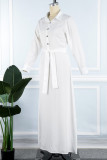 Witte casual effen patchwork gesp turndown kraag jurken