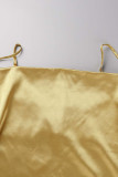 ゴールド セクシー ソリッド パッチワーク スパゲッティ ストラップ スリング ドレス ドレス