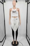 Black Street Print Patchwork Letter O Neck Sleeveless Two Pieces