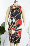 Черно-красный сексуальный принт в стиле пэчворк Половина водолазки Юбка-карандаш Платья больших размеров