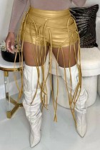 Золотые повседневные однотонные облегающие однотонные лоскутные брюки с высокой талией в стиле пэчворк
