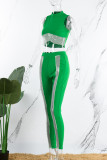 Зеленый сексуальный сплошной лоскутное прозрачное платье с круглым вырезом без рукавов из двух частей