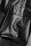 Schwarze, sexy, solide, einfarbige Bleistiftunterteile mit niedriger Taille und Patchwork-Tasche