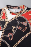 Zwart rood sexy print patchwork halve coltrui kokerrok grote maten jurken