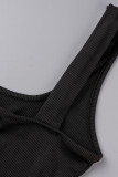 Ropa deportiva casual negra Cuello cuadrado de patchwork sólido Dos piezas