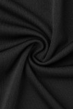 Черные повседневные однотонные лоскутные оборки с круглым вырезом прямые платья больших размеров