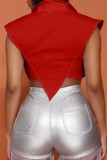 Red Sexy Casual Solid Patchwork Asymmetrical Turndown Collar Tops