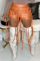 Pantalones de color sólido convencional de cintura alta ajustados de patchwork sólido naranja casual