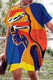 Vita Casual Street Print Patchwork V-hals Rak Plus Size klänningar