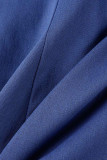 Bleu profond Sexy solide patchwork pli taille haute régulière type A bas de couleur unie
