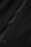 Colletto della camicia a fessura trasparente solido casual nero Taglie forti