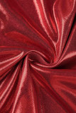 Rose Rouge Sexy Solide Patchwork Col Oblique Sans Manches Deux Pièces