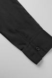 Tops de talla grande con cuello de camisa con abertura transparente sólido informal negro