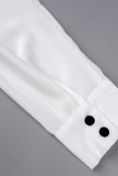Witte casual effen patchwork gesp turndown kraag jurken