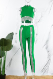 Verde sexy sólido patchwork transparente o cuello sin mangas dos piezas