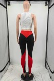 Red Street Print Patchwork Letter O Neck Sleeveless Two Pieces