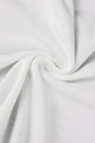Patchwork de borla lisa casual branco com decote em O tamanho grande duas peças