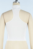White Sexy Street Solid Patchwork Halter Tops