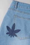 Lichtblauwe casual effen patchwork jeans in grote maten