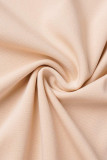 Kaki Casual Sweet Solid Patchwork Volant met riem Asymmetrische V-hals A-lijn jurken