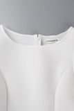 Vita Eleganta Solid Patchwork O-hals aftonklänningsklänningar (utan skärp)
