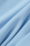 Colletto obliquo asimmetrico della rappezzatura solido sexy blu manica lunga due pezzi