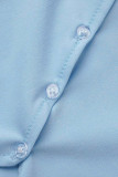 Colletto obliquo asimmetrico della rappezzatura solido sexy blu manica lunga due pezzi