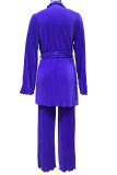 Purple Casual Solid Bandage Patchwork Fold Turndown Collar Long Sleeve Two Pieces