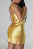 Шампанское сексуальное однотонное лоскутное платье на лямках с лямками Платья Платья