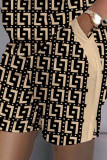Negro gris casual estampado patchwork cuello redondo manga corta dos piezas
