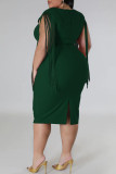 Grön sexig solid tofs Patchwork fyrkantig krage Plus Size-klänningar (beroende på det faktiska föremålet)