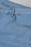 Light Blue Casual Solid Patchwork Plus Size Jeans