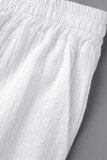 Parte inferior de color sólido de cintura alta recta de patchwork sólido casual blanco