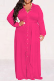 Grijs Roze Casual Street Solid Patchwork Gesp Turndown Collar Overhemdjurk Grote maten jurken