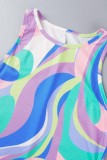 Vestidos multicoloridos estampados casuais básicos sem mangas com decote em O