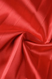Robes plissées rouges décontractées en patchwork solide à col rond