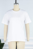 T-shirt con collo a O di base tinta unita casual bianca