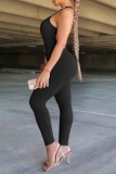 Kaki Sexy Casual Solid Backless O Neck Skinny Jumpsuits