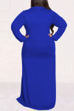 Blauwe Casual Street Solid Patchwork Gesp Turndown Collar Overhemdjurk Grote maten jurken