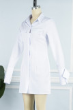 Белое повседневное однотонное платье-рубашка в стиле пэчворк с отложным воротником Платья Платья