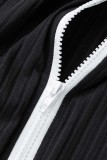 Bianco Abbigliamento sportivo casual Patchwork solido Collare con cerniera a contrasto Senza maniche Due pezzi