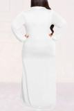 Белое повседневное уличное однотонное платье-рубашка в стиле пэчворк с отложным воротником и пряжкой Платья больших размеров