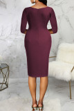 Púrpura elegante sólido patchwork asimétrico cuello un paso falda vestidos