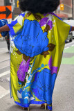Gele casual straatprint patchwork gleuf V-hals recht grote maten jurken