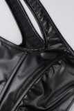 Zwart Sexy Casual Solid Backless Schuine Kraag Tops