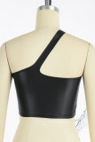 Svart Sexig Casual Solid Backless Oblique Collar Tops