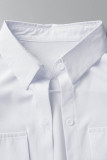 Vita Casual Solid Patchwork Turndown Collar Shirt Dress Klänningar