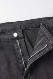 Schwarze, lässige, solide Patchwork-Jeans in Übergröße