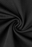 Черные повседневные однотонные комбинезоны больших размеров в стиле пэчворк с V-образным вырезом