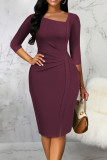 Purple Elegant Solid Patchwork Asymmetrical Collar One Step Skirt Dresses